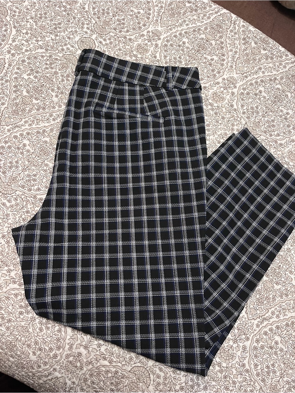 Lane Bryant Black and Blue Windowpane Plaid Chinos